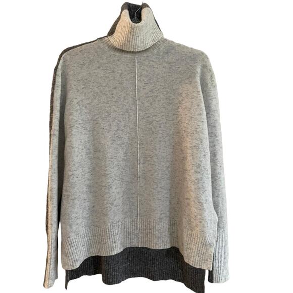 Athleta Sweaters - Athleta Two Tone Gray Merino Wool Blend Solid Turtleneck Ribbed Sweater Size S